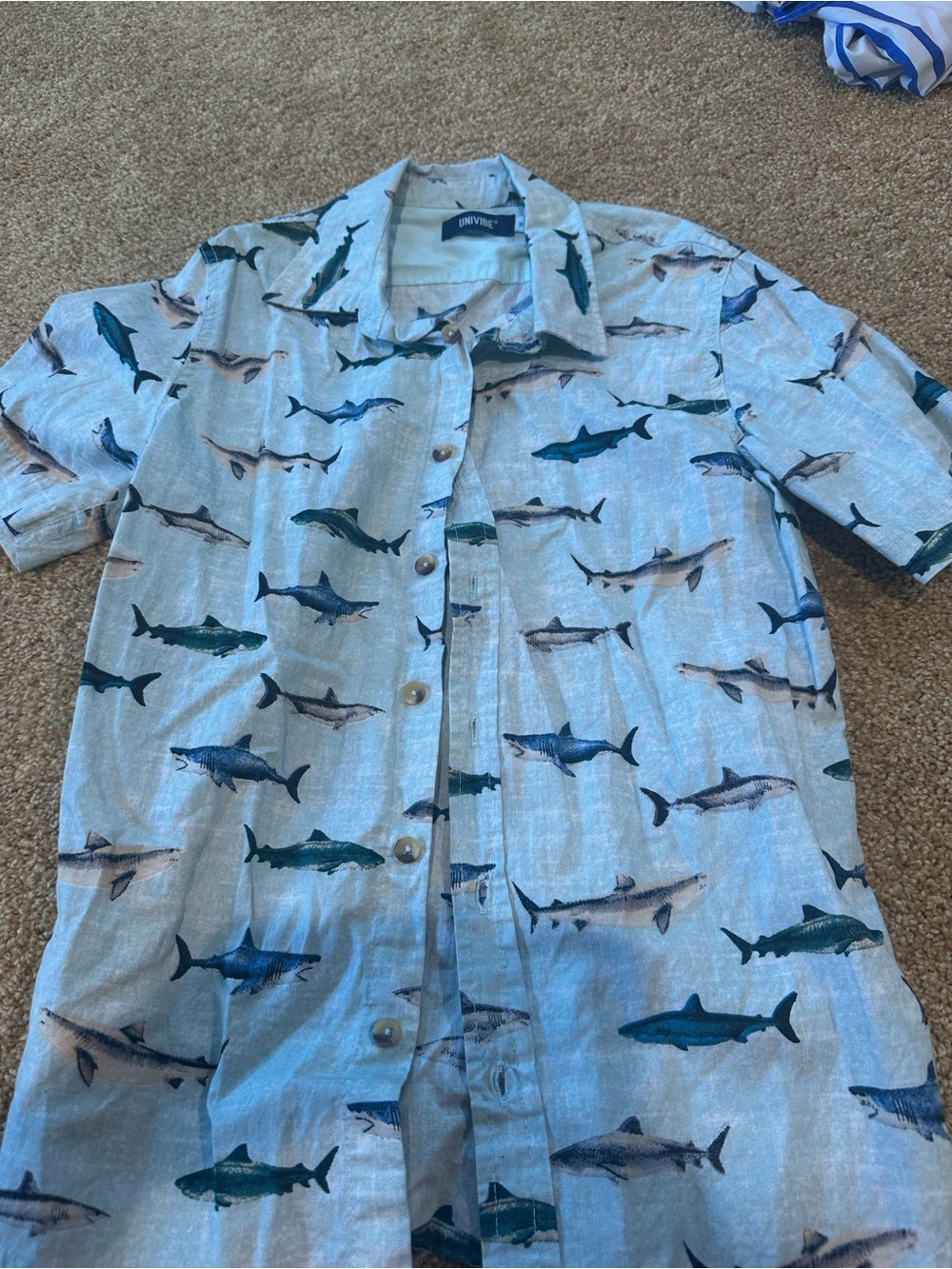 Univibe Mint Blue Shark-Print Button Shirt